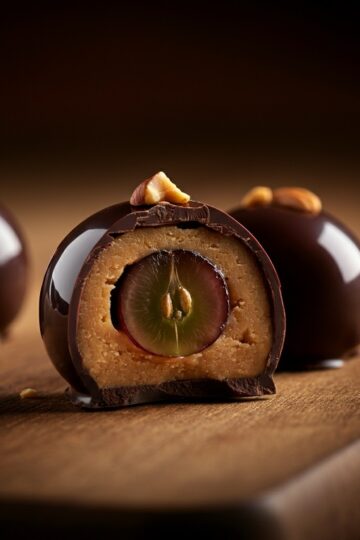 Bombom de Uva com Chocolate 70% e Pasta de Castanha