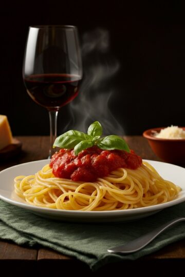 Macarrão com Molho de Tomate e Manjericão