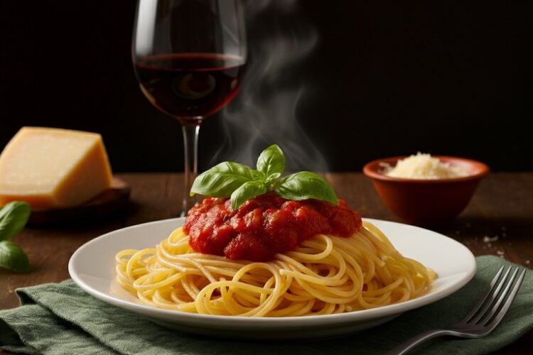 Macarrão com Molho de Tomate e Manjericão