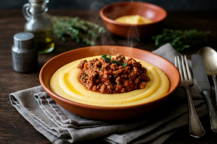 Polenta Cremosa com Molho de Carne Moída